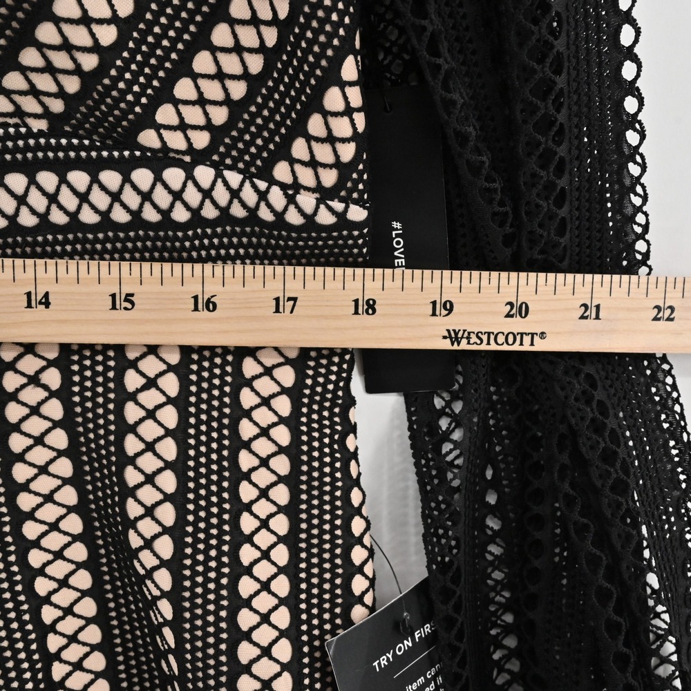 Lulus Night Muse Black Lace Skater Dress Size XL Cocktail V Neck Balloon Sleeve - Picture 6 of 15
